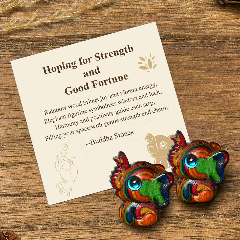 Buddha Stones "Hoping for Strength and Good Fortune" 2Pcs Mini Elephant Includes Gift Message Card - Elephant 1.9*2.6*3.2cm / Standard Gift Box