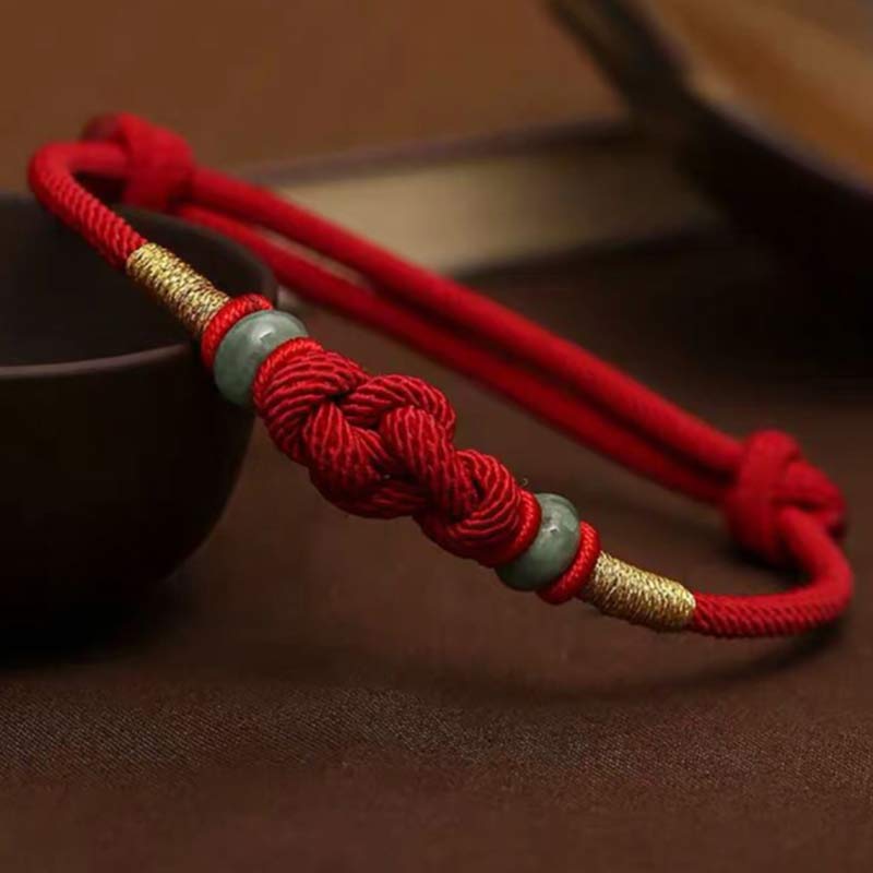 Buddha Stones Red String Jade Luck Fortune Knot Braided String Bracelet - Red String&Jade(Wrist Circumference 14-22cm)