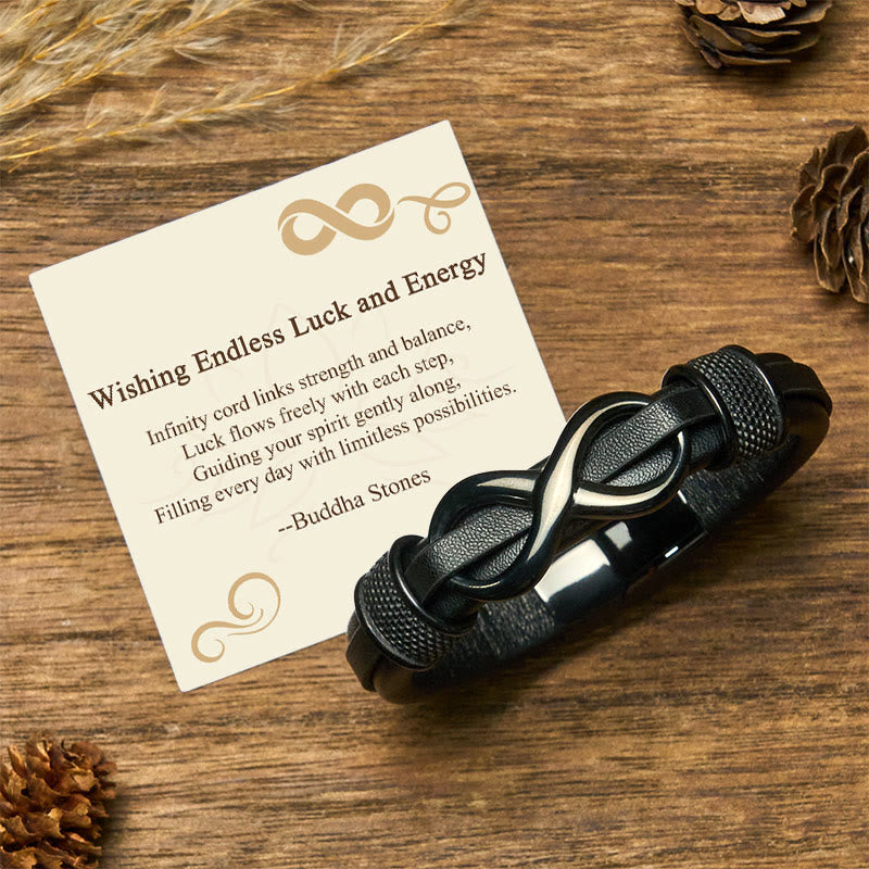 Buddha Stones "Wishing Endless Luck and Energy" Endless Knot Bracelet Includes Gift Message Card - Black(Wrist Circumference: 18-20cm) / Standard Gift Box