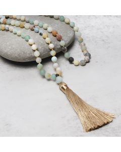 Buddha Stones 108 Amazonite Beads Tassel Mala Bracelet - 6mm
