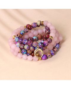 Buddha Stones 108 Beads Miano Real Pink Crystal Mala Healing Bracelet - Miano Real&Pink Crystal