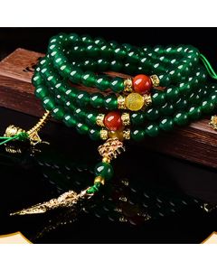 Buddha Stones 108 Beads Natural Green Agate Success Bracelet Mala - 10mm