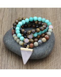 Buddha Stones 108 Beads Natural Stone Tiger Eye Mala Healing Bracelet - 8mm(Natural Stones, Color May Vary)