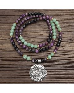 Buddha Stones 108 Mala Beads Amethyst Green Aventurine Lotus Meditation Bracelet - Bracelet
