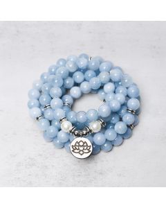 Buddha Stones 108 Mala Beads Aquamarine Healing Bracelet - Aquamarine