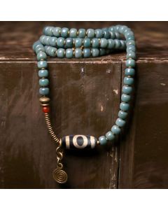 Buddha Stones 108 Mala Beads Bodhi Seed Dzi Bead Wisdom Bracelet - 18cm