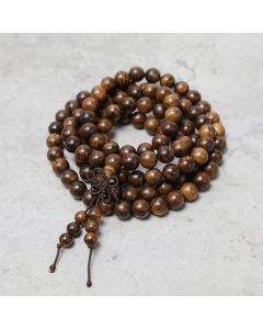 Buddha Stones 108 Mala Beads Bracelet Prayer Meditation Sandalwood Elastic - Tiger Skin Wood