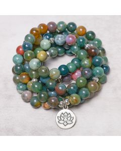 Buddha Stones 108 Mala Beads Indian Agate Lotus OM Tree of life Positive Calm Bracelet - Tree of life (Creation ♥ Unity)