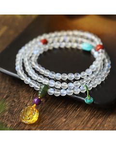 Buddha Stones 108 Mala Beads Moonstone Amber Lotus Turquoise Crystal Healing Bracelet - Moonstone(Glow Varies – Subtle to Strong)