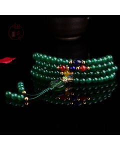Buddha Stones 108 Mala Beads Natural Green Agate Power Support Bracelet - No Elastic String / 10mm