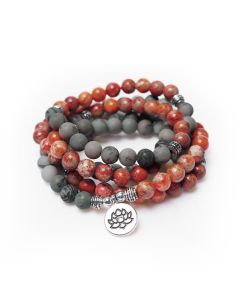Buddha Stones 108 Mala Beads Natural Stone Sea Sediment Jasper Lotus Protection Bracelet - Sea Sediment Jasper (Protection ♥ Peace)