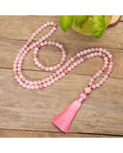 Buddha Stones 108 Mala Beads Pink Crystal Love Tassel Bracelet - Necklace