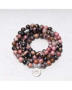 Buddha Stones 108 Mala Beads Rhodonite Lotus Compassion Energy Bracelet - Rhodonite
