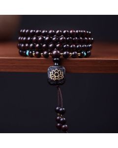 Buddha Stones 108 Mala Beads Tibetan Small Leaf Red Sandalwood Lotus Balance Bracelet - Small Leaf Red Sandalwood