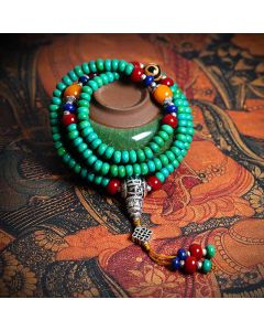 Buddha Stones 108 Mala Beads Tibetan Turquoise Dzi Bead Protection Bracelet - Turquoise