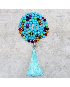 Buddha Stones 108 Mala Turquoise Beads Yoga Meditation Prayer Beads Necklace - 0.31 IN(8MM)