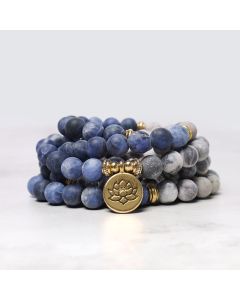 Buddha Stones 108 Natural Stone Mala Bead Lotus Pendant Bracelet - Lotus Pendant