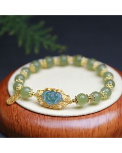 Buddha Stones 925 Sterling Silver Plated 14K Gold Hetian Jade Lotus Luck Bracelet - Hetian Jade(Prosperity♥Abundance)