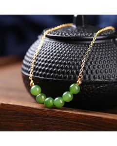14k Gold Plated Hetian Cyan Jade Beaded Luck Necklace Pendant - Cyan Jade(Success♥Healing)