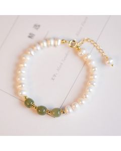 Buddha Stones 14K Gold Plated Natural Pearl Hetian Cyan Jade White Jade Sincerity Bead Chain Bracelet - White Jade( Protection♥Happiness)