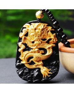 Buddha Stones 18k Gold-plated Dragon Obsidian Lucky Pendant Necklace - Obsidian