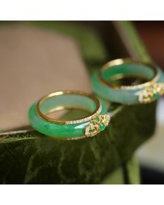Buddha Stones 18K Gold Plated Natural Green Chalcedony Strength Ring - US10
