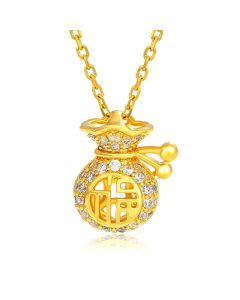 24K Gold Plated Fu Character Fortune Money Bag Necklace Pendant - Fortune Money Bag