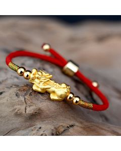 Buddha Stones 24K Gold-Plated PiXiu Luck Red String Bracelet - Black String(Silver)(Wrist Circumference 12-19cm) / 999 Sterling Silver