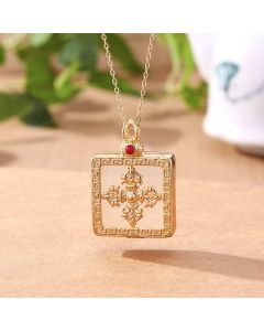 Buddha Stones 24K Gold Plated Copper Double Dorje Protection Luck Necklace Pendant - Double Dorje