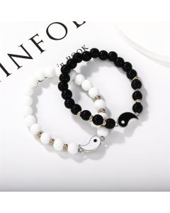 Buddha Stones 2Pcs Black Onyx White Turquoise Bead Yin Yang Protection Couple Bracelet - Black&White Black Onyx& White Turquoise