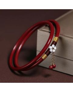 Buddha Stones 2Pcs Cinnabar Flower Blessing Bangle Charm Bracelet - Cinnabar(Inner Diameter 58mm)