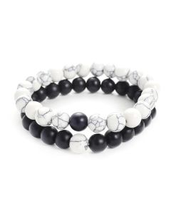 Buddha Stones 2pcs Natural Frosted Stone White Turquoise Bead Couple Bracelet - Frosted Stone&White Turquoise