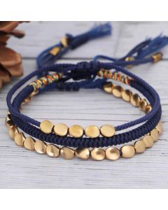 Buddha Stones 3 PCS Tibetan Copper Beads Healing Protection Luck Bracelet Set - 2
