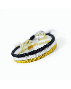 Buddha Stones 3Pcs Tibetan Handmade Multicolor King Kong Knot Amulet Bracelet - Three Colors(Khaki&Gray&Black) Combined(Wrist Circumference 14-19cm)