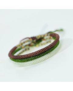 Buddha Stones 3Pcs Tibetan Handmade Multicolored Luck King Kong Knot Auspiciousness Bracelet - Three Colors(Brown&White&Dark Green) Combined