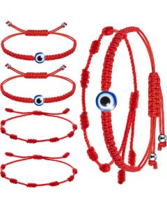 Buddha Stones 4Pcs Evil Eye Seven Knot Red String Protection Bracelet - 4Pcs Evil Eye&Seven Knot Red String(Wrist Circumference 15-20cm)