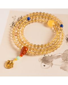 925 Sterling Silver 108 Mala Beads Natural Citrine Red Agate Amber Pleasure Charm Bracelet - Citrine&925 Sterling Silver / 8mm