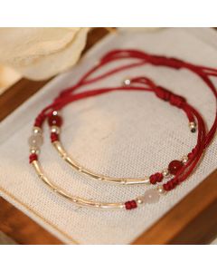 Buddha Stones 925 Sterling Silver Bamboo White Agate Red Agate Bead Protection String Braided Bracelet - Red Agate(Wrist Circumference 14-17cm)