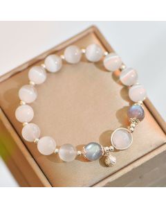 Buddha Stones 925 Sterling Silver Cat Eye Moonstone Love Support Bracelet - 10mm