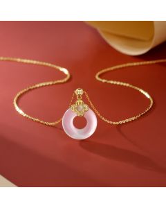 Buddha Stones 925 Sterling Silver Chalcedony Coin Peace Buckle Positive Necklace Pendant - Silver