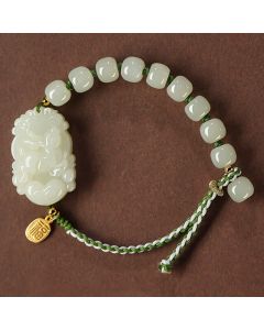 Buddha Stones 925 Sterling Silver Chinese Zodiac Hetian Jade Happiness Luck String Bracelet - Pig
