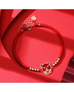 Buddha Stones 925 Sterling Silver Chinese Zodiac Luck Faith Discolor Red String Bracelet - Pig(Wrist Circumference 15-18cm)