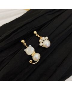 Buddha Stones Cute Cat Paw Pearl Wisdom Stud Drop Earrings - Pearl(925 Sterling Silver Posts)