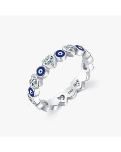 Buddha Stones 925 Sterling Silver Evil Eye Love Heart Zircon Blessing Ring - US9