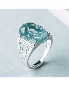 Buddha Stones 925 Sterling Silver Fengshui Wealth Prosperity Jade PiXiu Luck Ring - Men