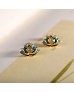 925 Sterling Silver Hetian Cyan Jade Lotus Flower Success Earrings - Hetian Cyan Jade(Success♥Healing)