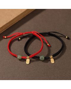 Buddha Stones 925 Sterling Silver Hetian Jade Blessing Wealth Red String Bracelet - Black(Bracelet Size 22cm)