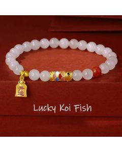 Buddha Stones 925 Sterling Silver Hetian White Jade Red Agate Koi Fish Luck Happiness Bracelet - Hetian White Jade(Protection♥Happiness)
