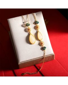 Buddha Stones 925 Sterling Silver Hetian White Jade Water Drop Chain Necklace Pendant Bracelet - Hetian Jade Bracelet