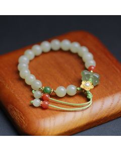 Buddha Stones 925 Sterling Silver Jade Luck Flower Butterfly Bracelet - Jade (Prosperity ♥ Abundance)